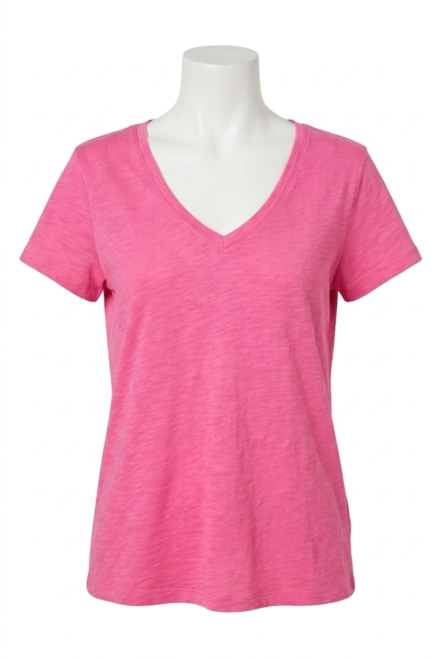NEW LILLA P short sleeve back seam v neck tee in rosebud
